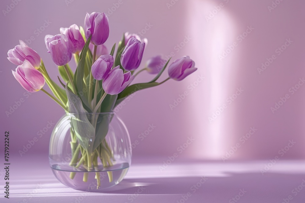 a bouquet of lilac tulips in a glass vase on the table. place for text. mother's day, march 8
a bouquet of lilac tulips in a glass vase on the table. place for text. mother's day, march 8