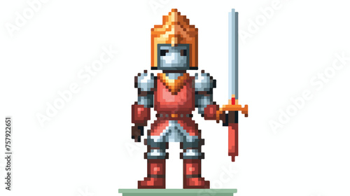 Pixel character knight game interface level flat vector