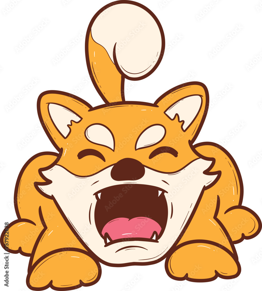 Cute cartoon Shiba Inu dog with eyes closed and tongue out Cute cartoon Shiba Inu dog with eyes closed and tongue out