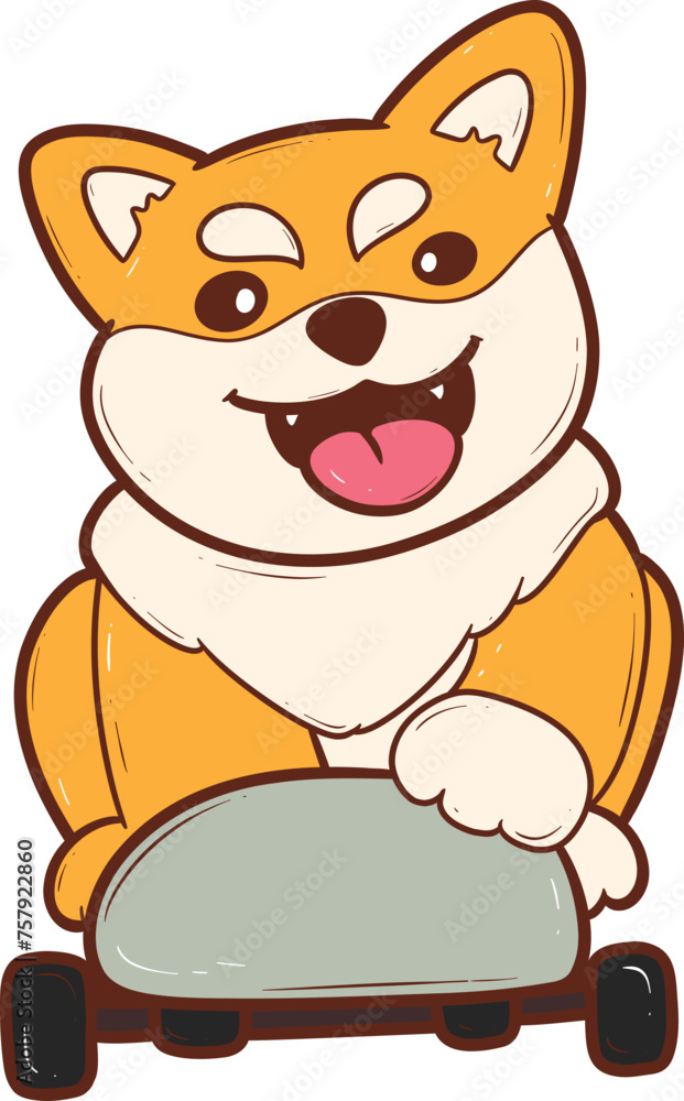 Cartoon Shiba Inu dog on a skateboard Cartoon Shiba Inu dog on a skateboard