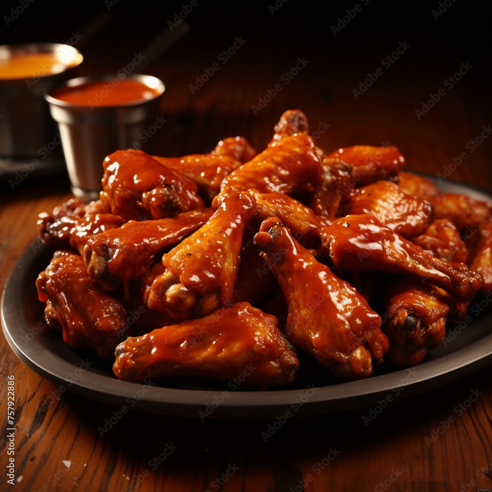 a plate of cooked hot wings with sauce created with Generative Ai a plate of cooked hot wings with sauce created with Generative Ai