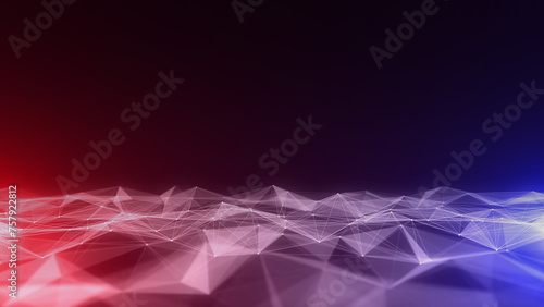 Abstract technology wave of particles and lines. Big data visualization. Background with motion dots. Artificial intelligence.