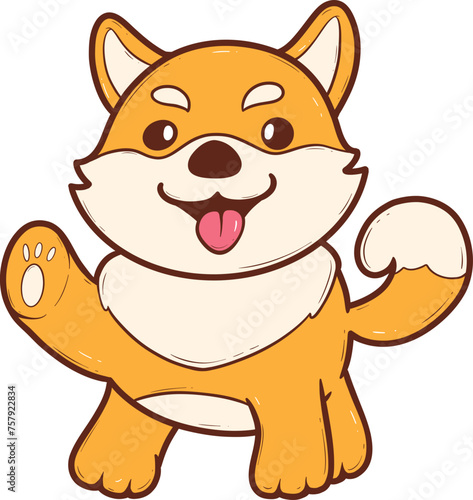 Cute cartoon Shiba Inu dog waving with a happy expression