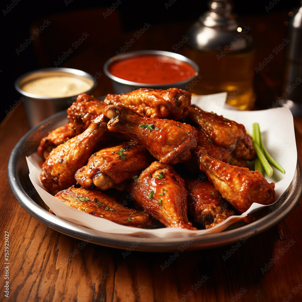 a plate of cooked hot wings with sauce created with Generative Ai a plate of cooked hot wings with sauce created with Generative Ai