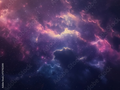 Vibrant nebula with interstellar clouds of gas and dust, illuminated by stars in a deep space scene.