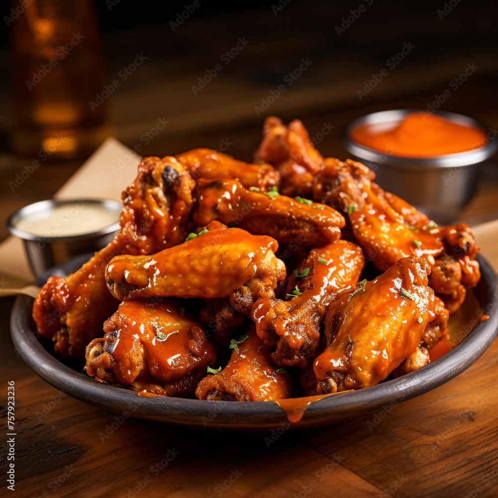 a plate of cooked hot wings with sauce created with Generative Ai a plate of cooked hot wings with sauce created with Generative Ai