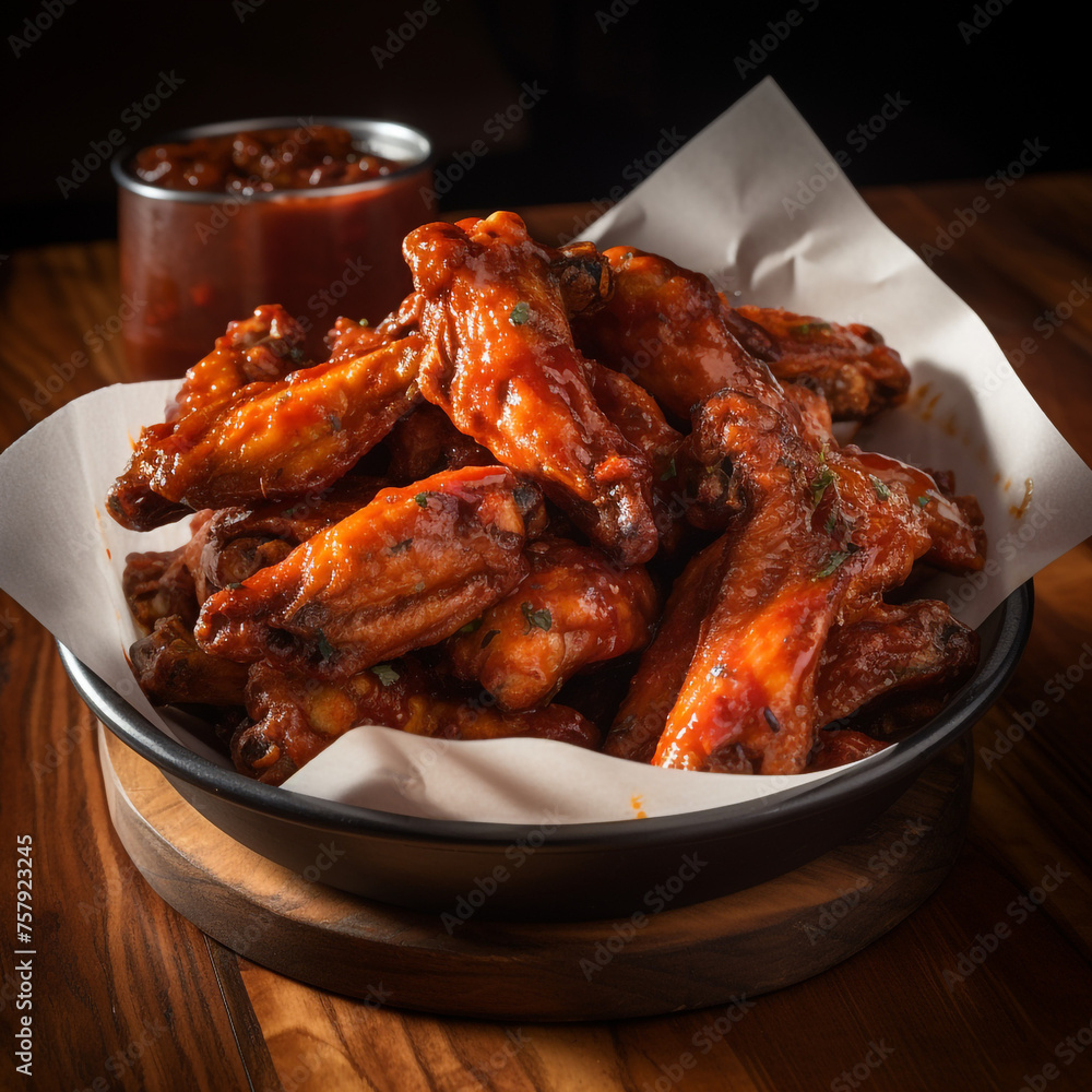 a plate of cooked hot wings with sauce created with Generative Ai a plate of cooked hot wings with sauce created with Generative Ai