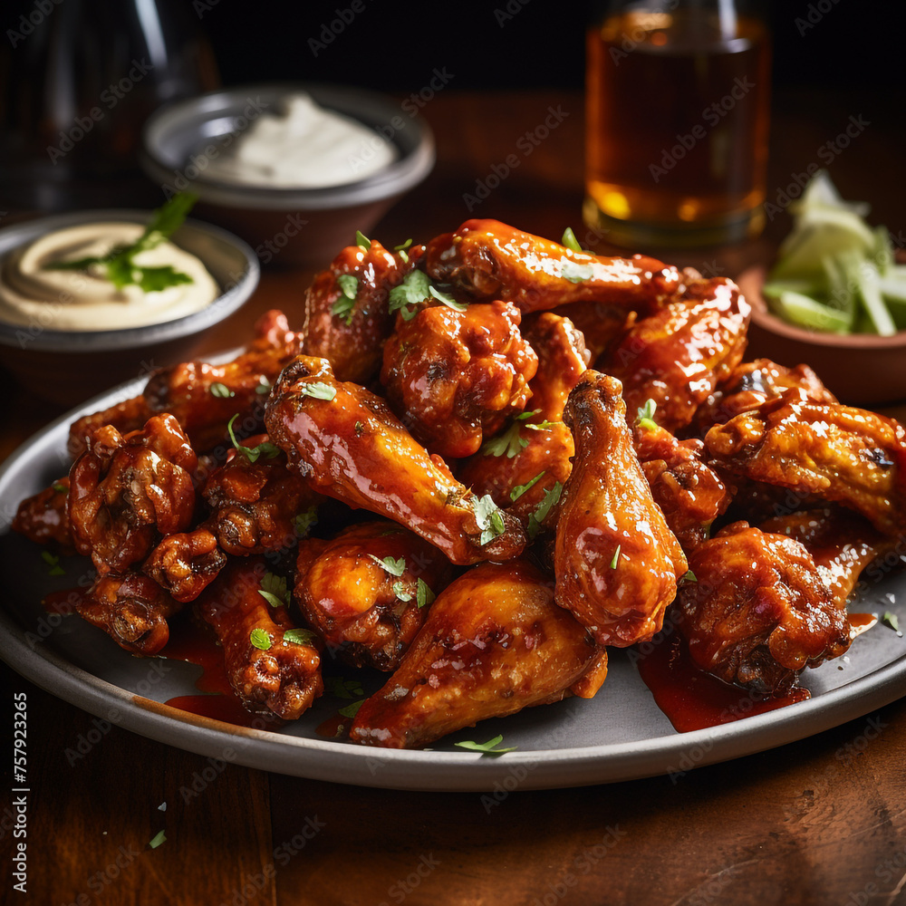a plate of cooked hot wings with sauce created with Generative Ai a plate of cooked hot wings with sauce created with Generative Ai