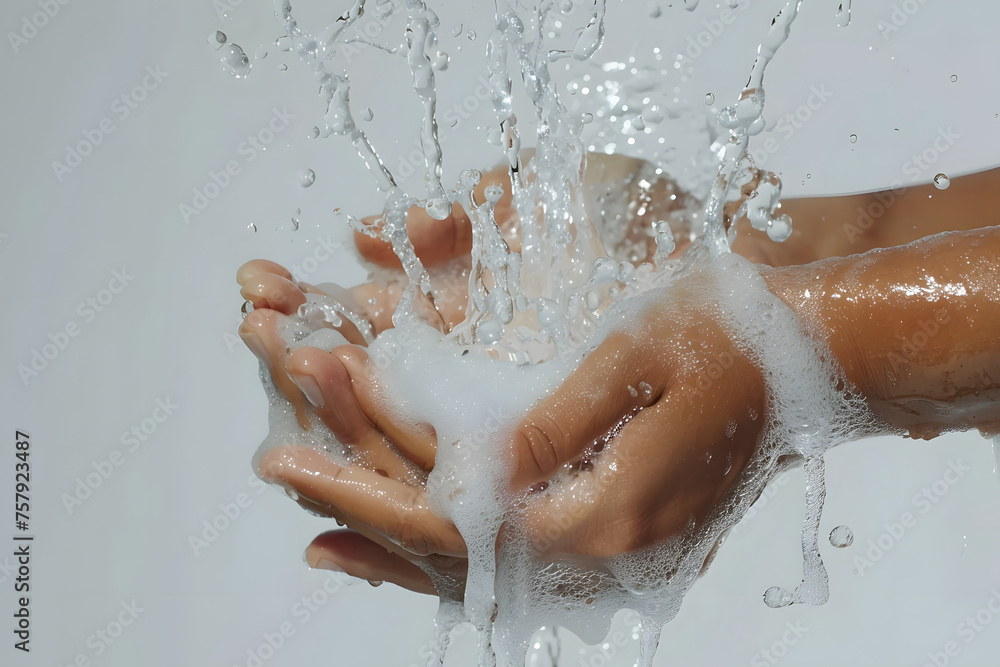 Fototapeta premium Gemeinsam Gesund: Sich gegenseitig waschende Hände für Hygiene und Prävention