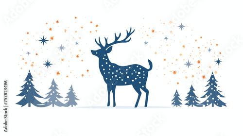Reindeer with snowflakes and stars on the white background © Aina