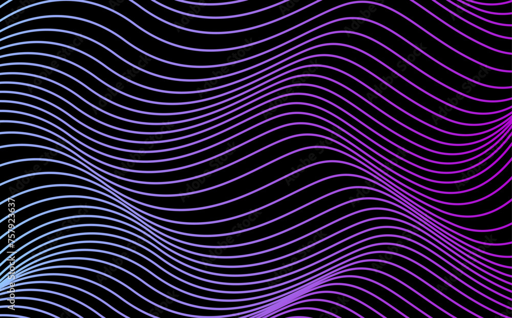 Abstract wavy line neon purple black vector background design