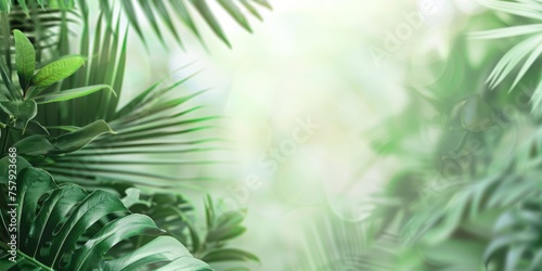 A vibrant tropical plant leaves background with a soft blurred effect.