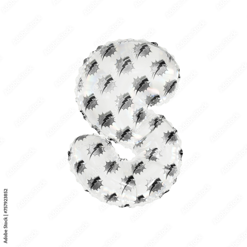 3D inflated balloon letter S with white & black power lightning comic hero pattern glass surface 3D inflated balloon letter S with white & black power lightning comic hero pattern glass surface