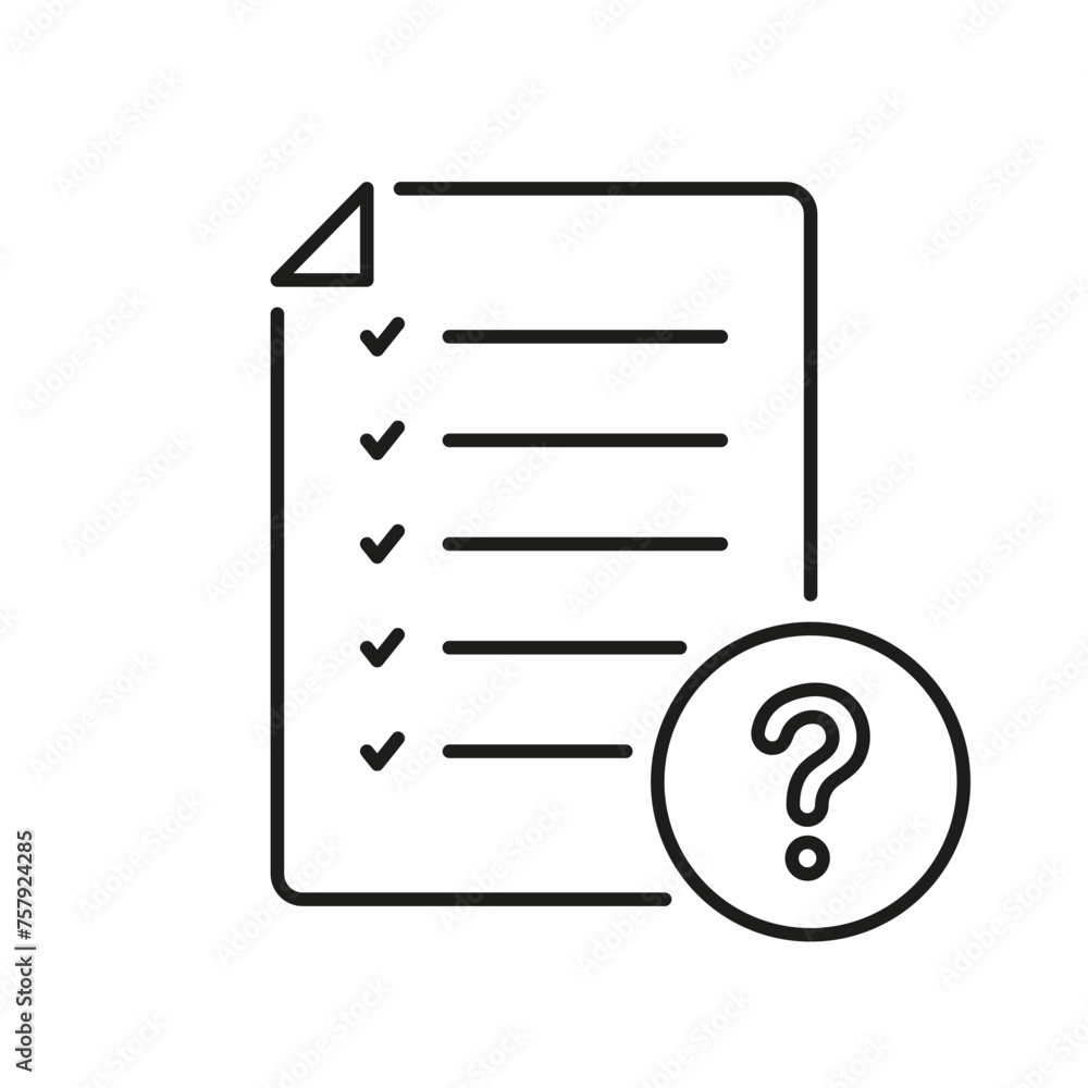 Paper Document With Question Mark Line Icon. FAQ Page Linear Pictogram. Checklist On File Outline Symbol. Ask And Answer Sign. Editable Stroke. Isolated Vector Illustration Paper Document With Question Mark Line Icon. FAQ Page Linear Pictogram. Checklist On File Outline Symbol. Ask And Answer Sign. Editable Stroke. Isolated Vector Illustration