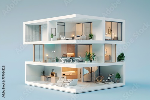 3D Illustration of a Miniature Mid-Century Modern Doll House