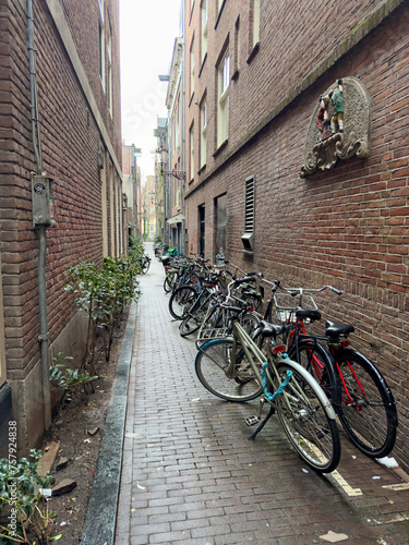 Alley in the red light district filled with bicycles