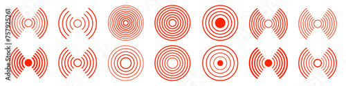 Collection of vector red radar icons with editable strokes