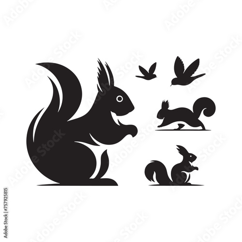 Squirrel Vector Silhouette  A Dynamic Silhouette Capturing the Agile Essence of the Squirrel in Vector Form. Squirrel black illustration.
