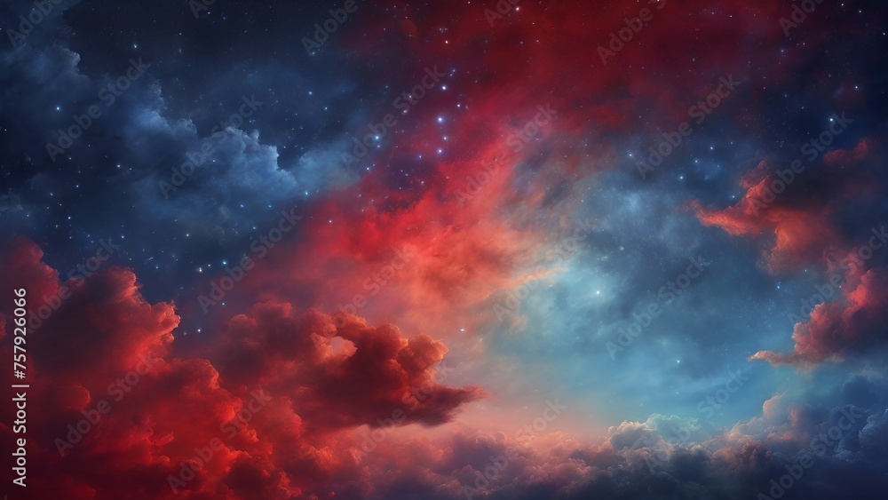 Abstract background with blue and red clouds, Generative AI