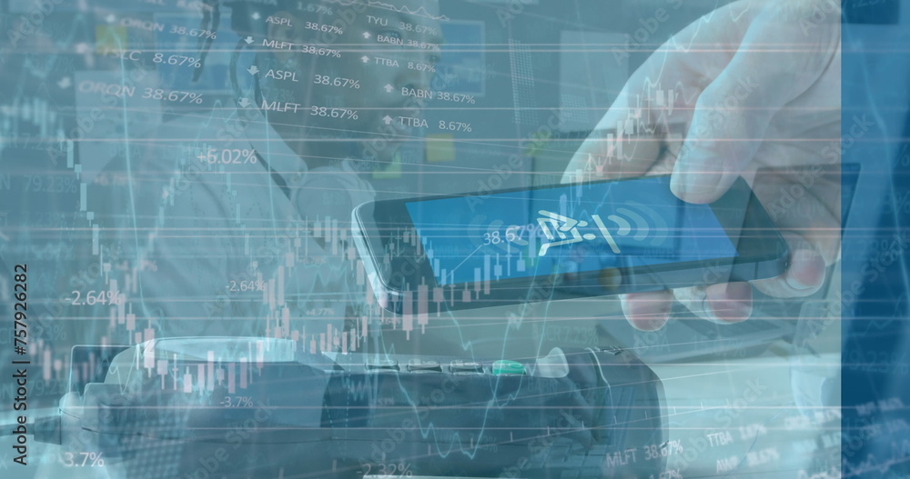 Obraz premium Image of padlock icon over financial data processing