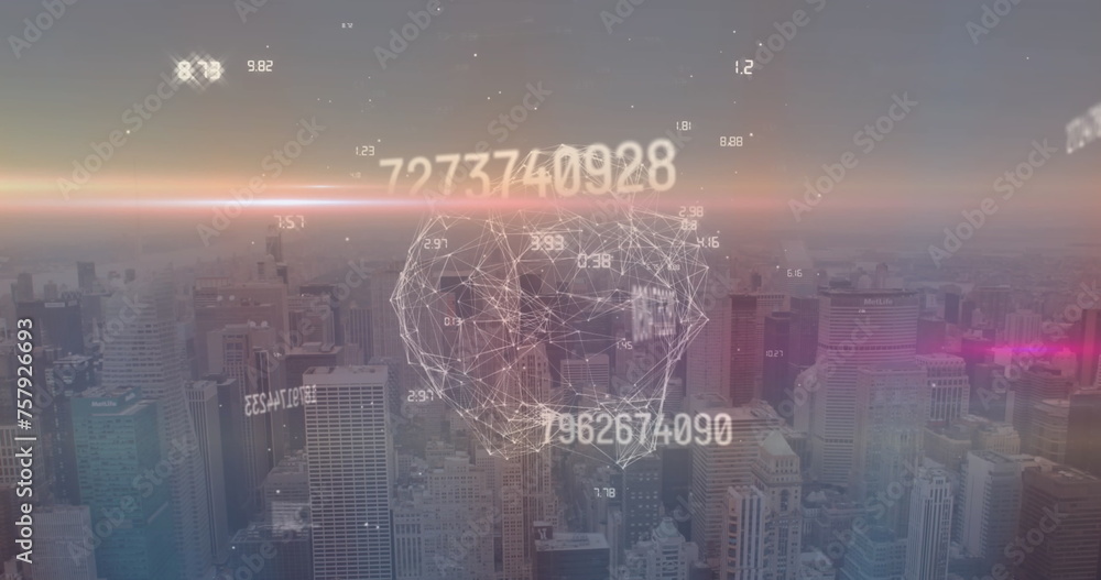 Image of data processing over cityscape Image of data processing over cityscape