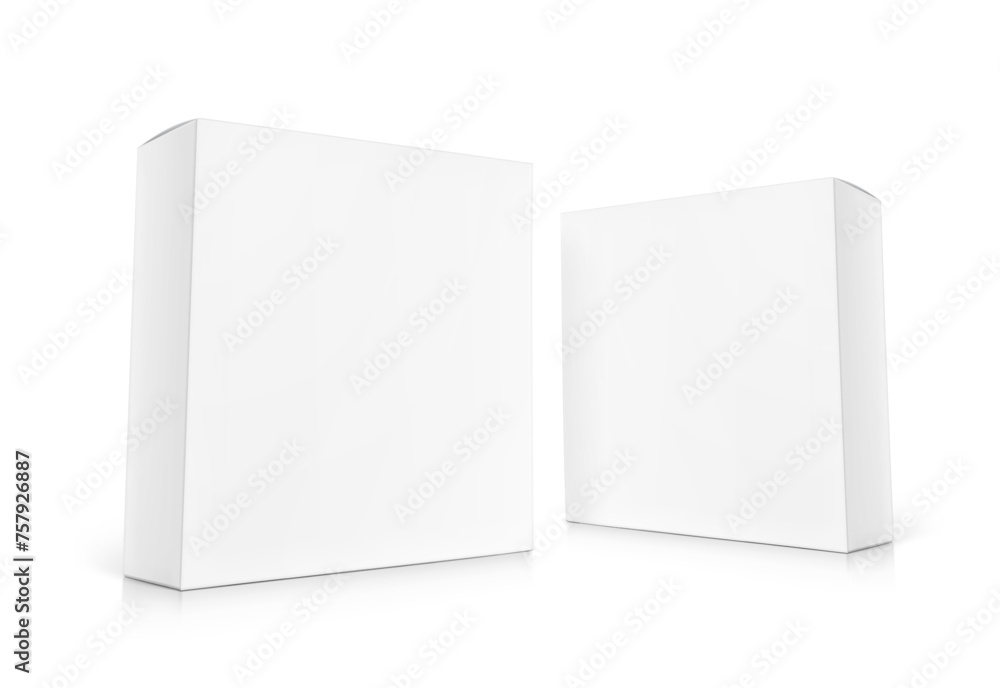 Realistic cardboard box mockup. Vector illustration isolated on white background. Half side views. Can be use for food, cosmetic, pharmacy and etc. Show your product from a better angle. EPS10. Realistic cardboard box mockup. Vector illustration isolated on white background. Half side views. Can be use for food, cosmetic, pharmacy and etc. Show your product from a better angle. EPS10.