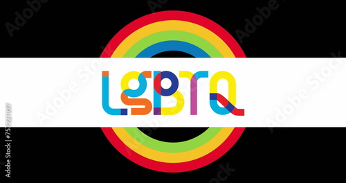 Image of rainbow lgbtq text over black and white background