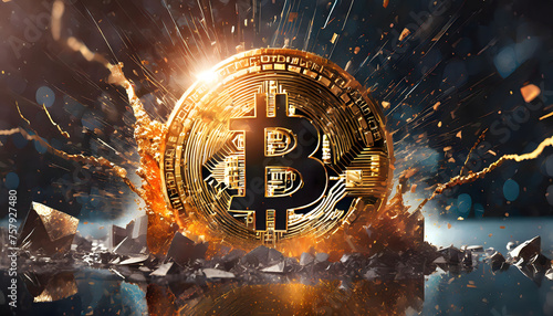 Bitcoin collapse with splash effect and crack
