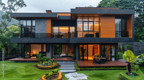 Elegant modern minimalist cubic house villa. Generative Ai