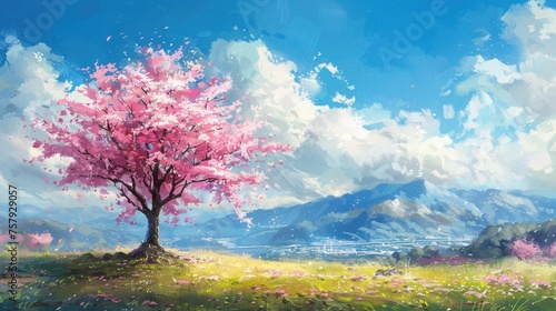 Cherry blossom and sakura trees gracefully standing. Generative Ai