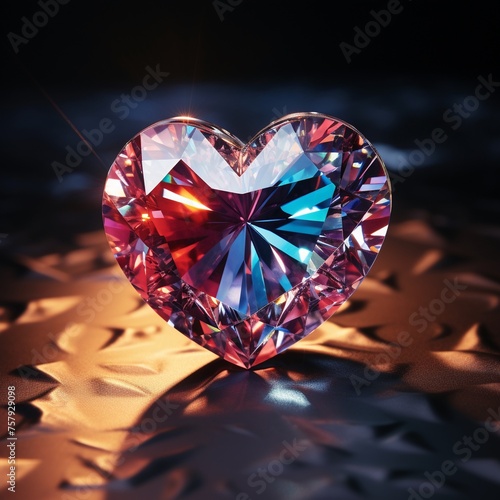 Rainbow light reflecting through a heart-shaped diamond