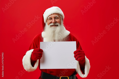 Cheerful Santa Presenting Empty Signboard