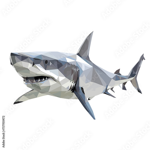 Low poly triangular shark isolated on a white background