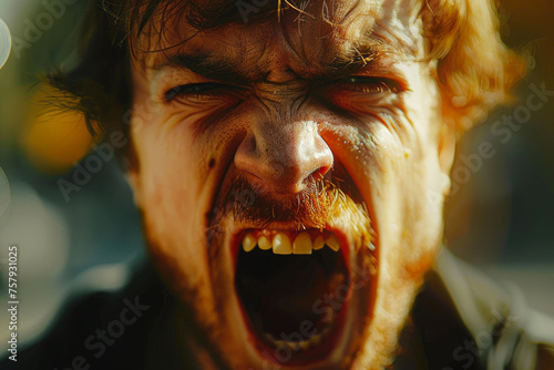 Close-Up of Furious Man Expressing Anger