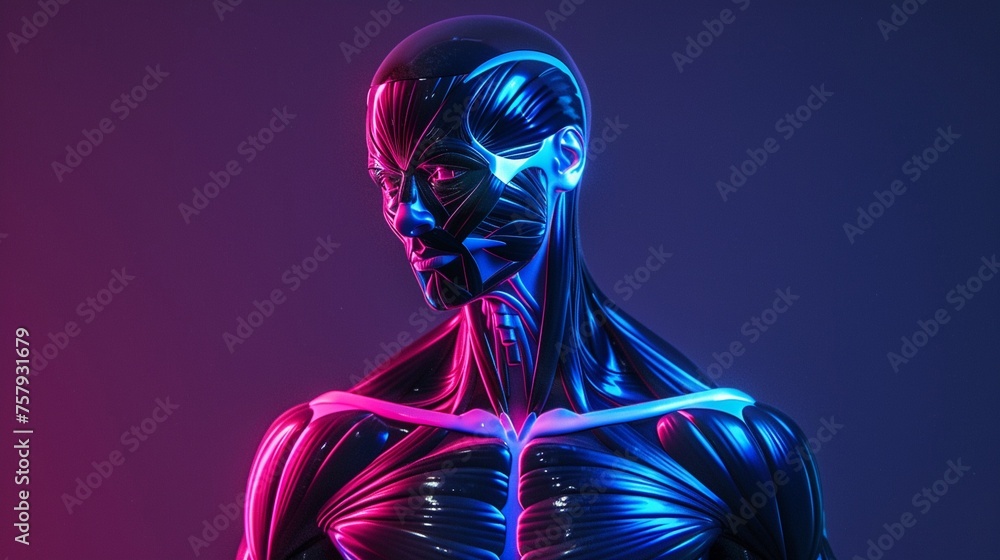 Model muscles stiff and rigid due to fibromyalgia. Model muscles stiff and rigid due to fibromyalgia.