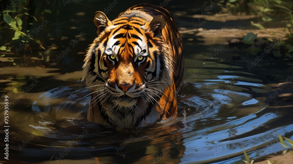 A predatory tiger in the water