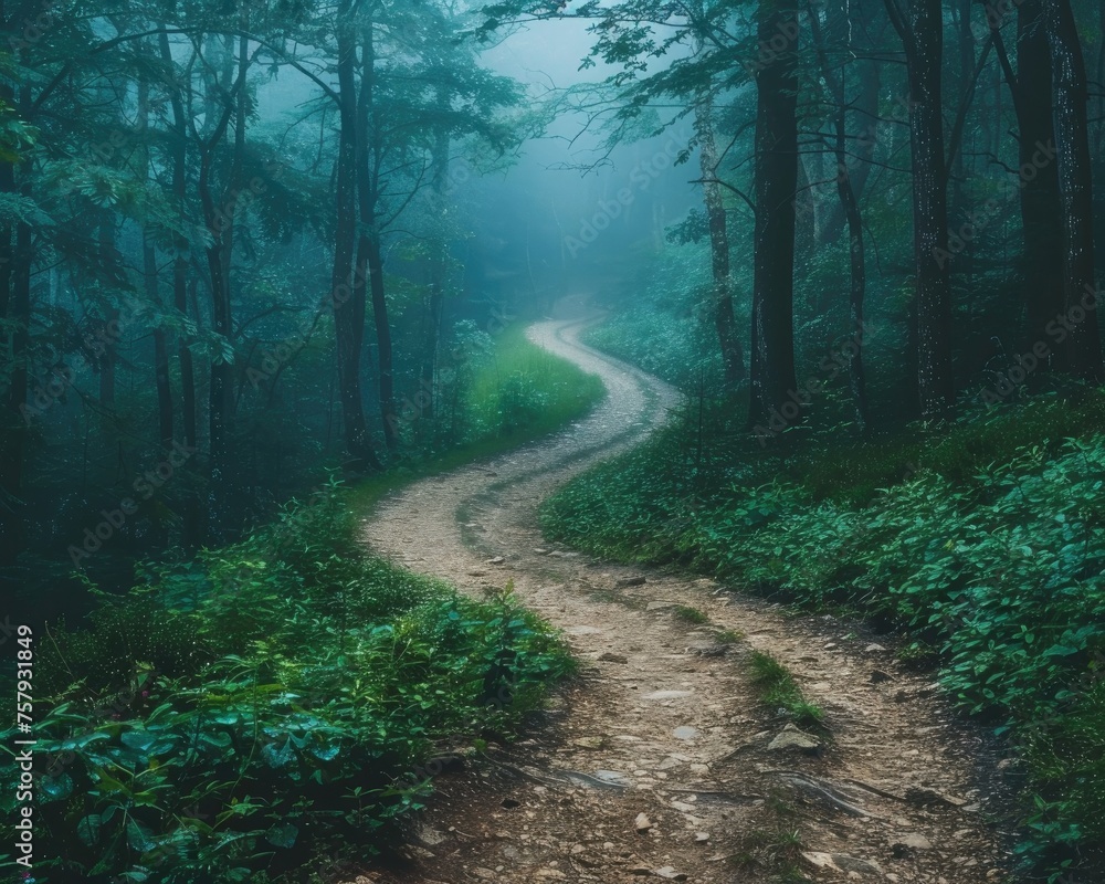 Misty Trail through a Lush Green Forest . A misty, secluded trail through a lush green forest provides a contemplative journey through nature's embrace. Misty Trail through a Lush Green Forest . A misty, secluded trail through a lush green forest provides a contemplative journey through nature's embrace.
