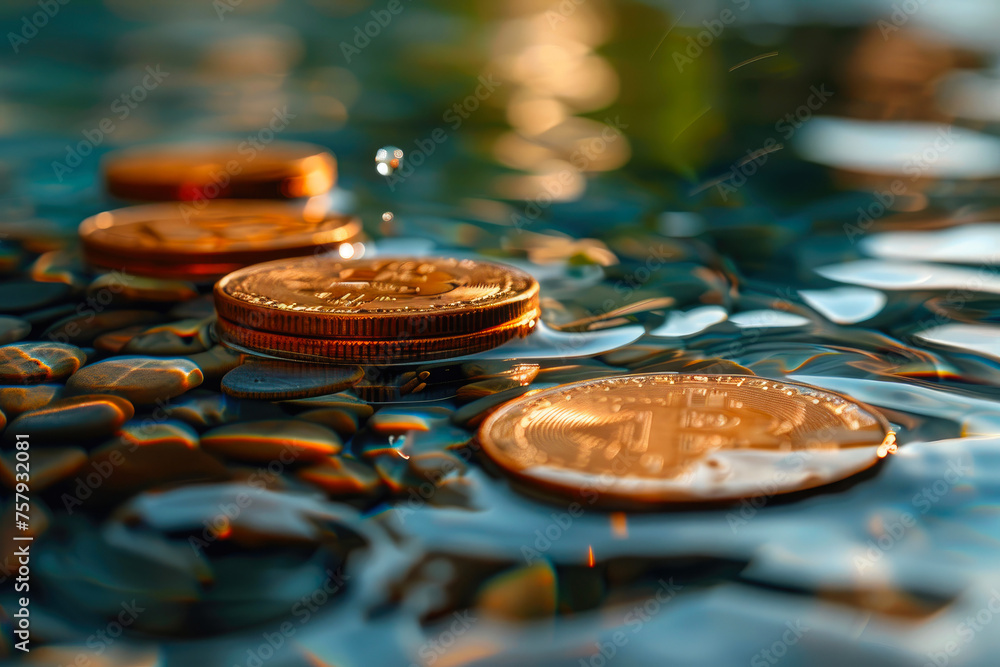 Underwater Treasures: Coins Cascading Underwater Treasures: Coins Cascading