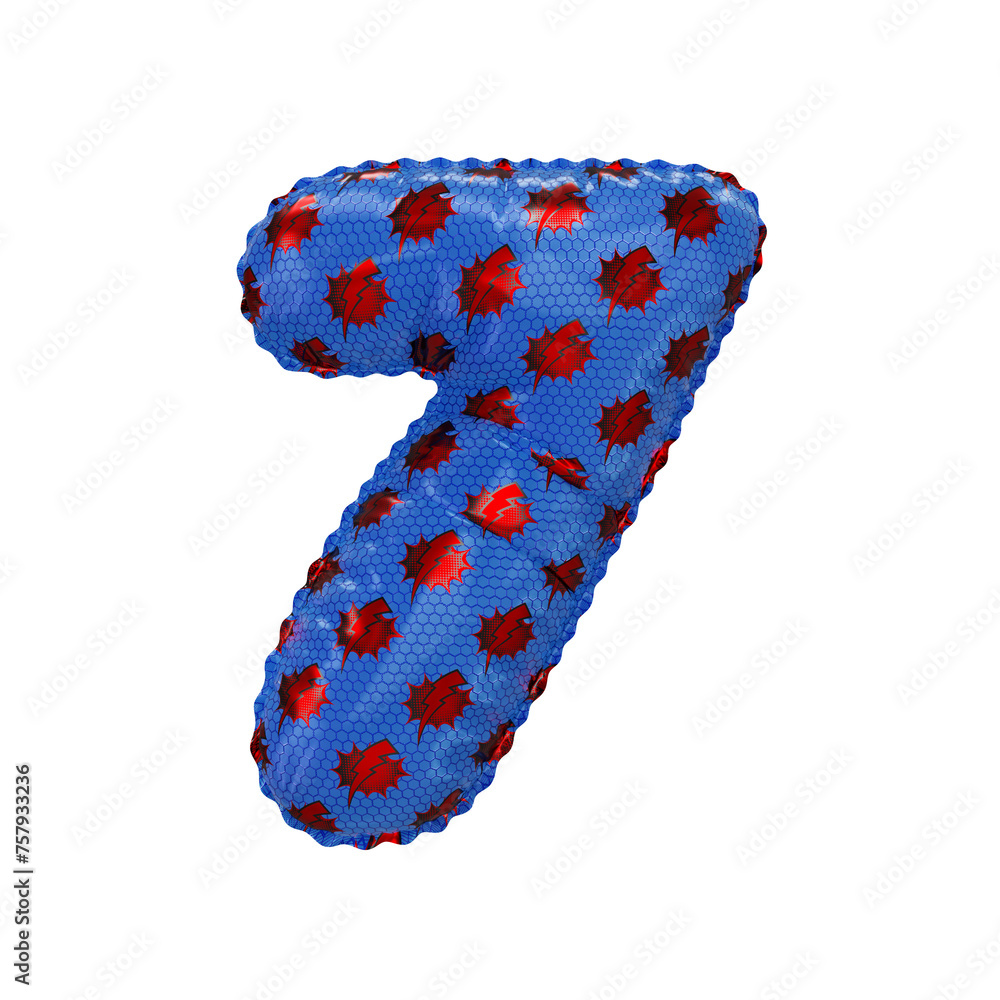 custom made wallpaper toronto digital3D inflated balloon Number 7 with red & blue power lightning comic hero pattern hexagon surface