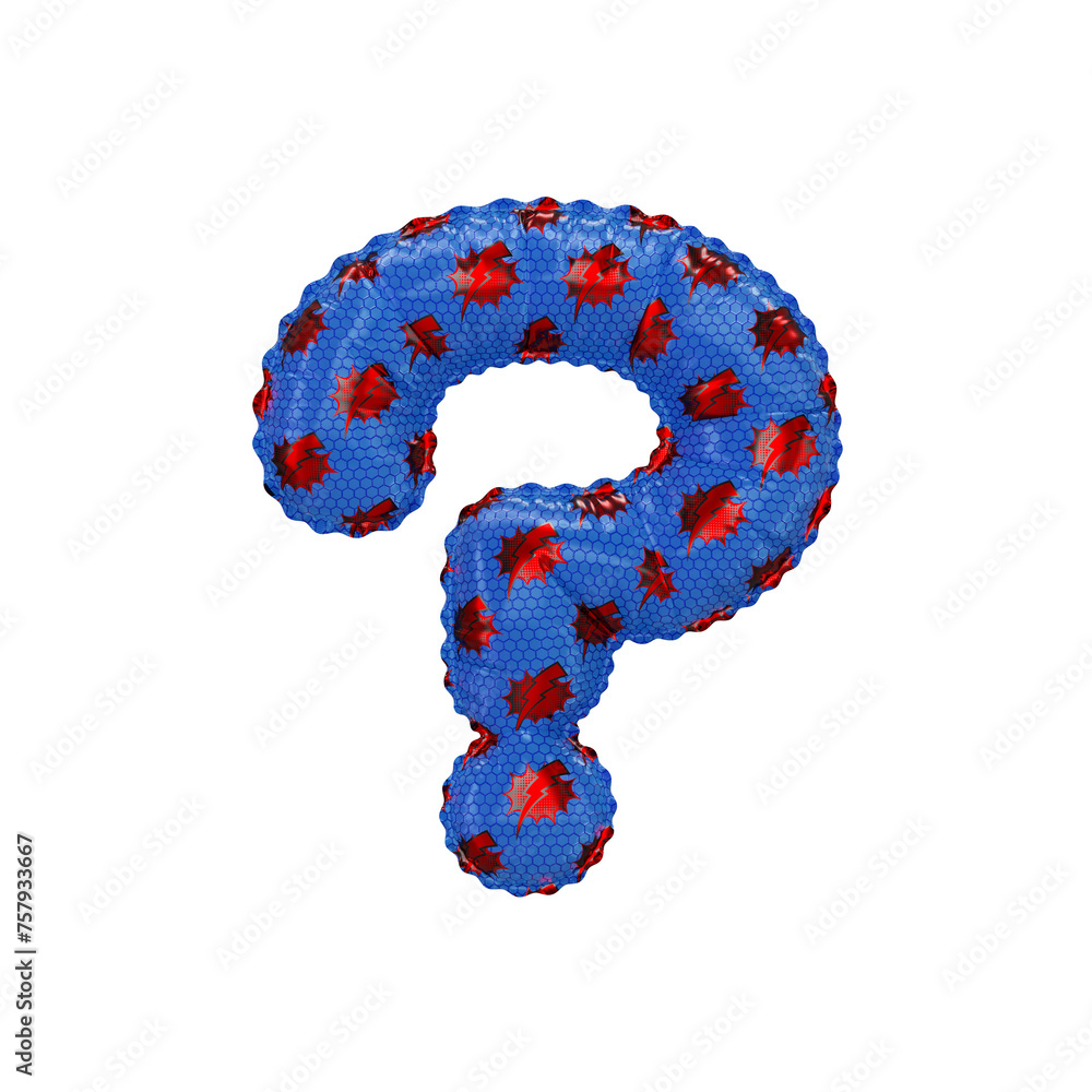 3D inflated balloon Question Symbol/sign with red & blue power lightning comic hero pattern hexagon surface 3D inflated balloon Question Symbol/sign with red & blue power lightning comic hero pattern hexagon surface