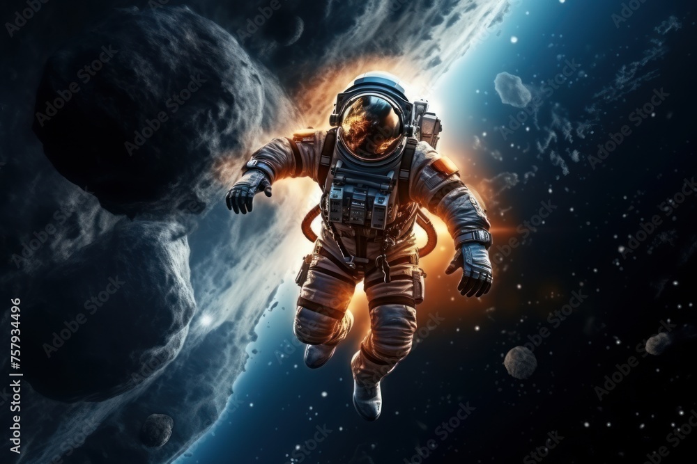Fototapeta premium An astronaut in outer space. Billions of galaxies in the universe. 