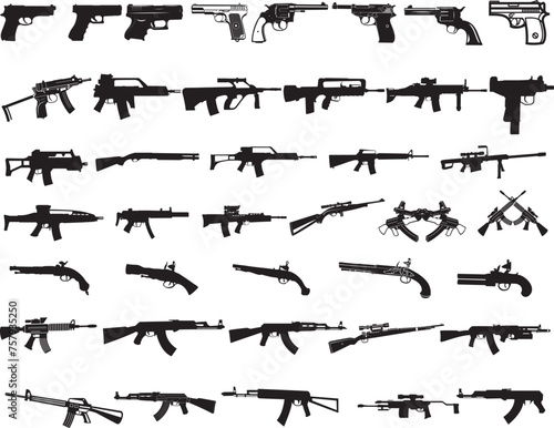 Guns, Military Weapon, Pistol, Weapon clipart, silhouette, cut file, cricut, decal file, digital file, stencil file photo