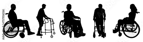 Set of silhouettes of people with disabilities. Men and women with different types of disabilities. Vector illustration.