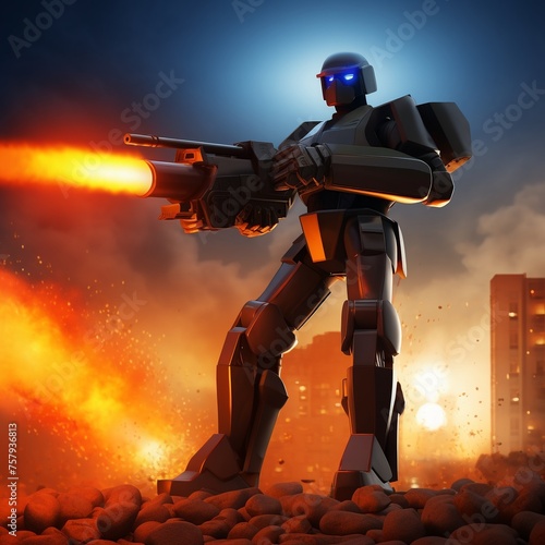A dramatic 3D illustration of an AI robot executing a high-precision operation in enemy territory photo