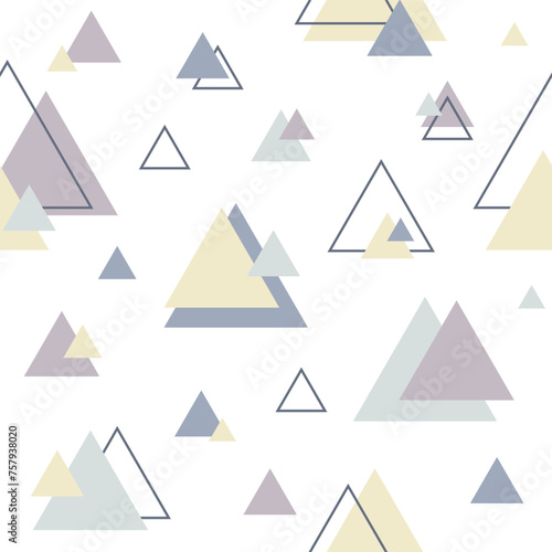 Abstract nordic triangle seamless pattern design in pastel colors, for decoration interior,print posters, wrapping paper in modern scandinavian style in vector.Texture on changeable white background.