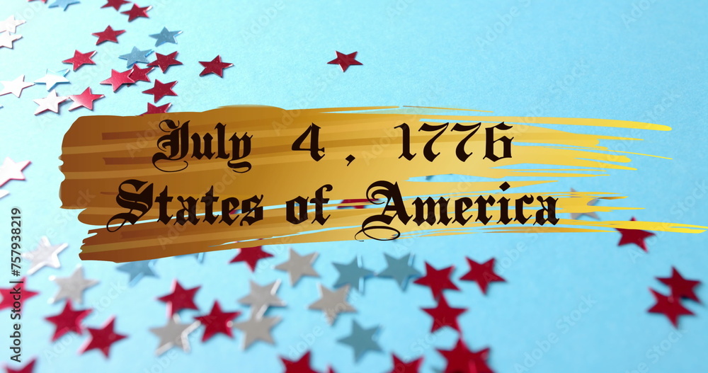 Fototapeta premium Image of 4th of july independence day text over stars of united states of america