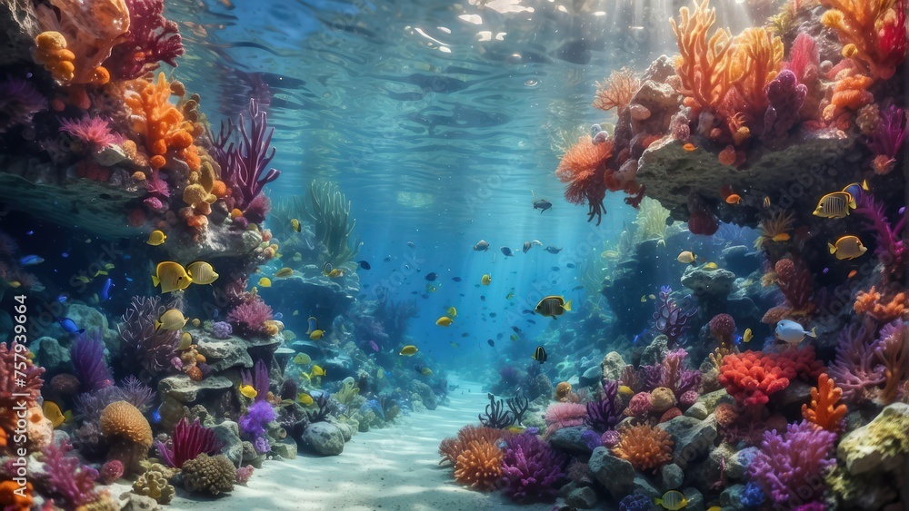 coral reef and fishes tropical ocean