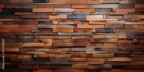 Wooden brick wall texture  wooden background. Beautiful Abstract tiles. Bricks made of various types of wood.