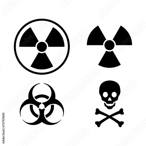 set of vector icons with radioactive warning signs. round icons warning about the danger of pollution