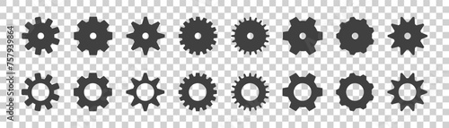 set of gear icons on white background